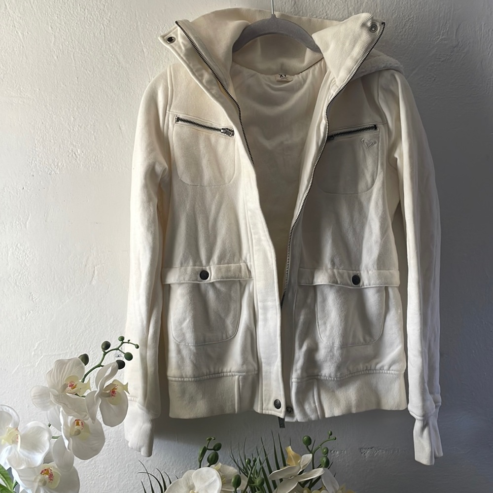 Cream Roxy Button & Zippered Hooded Jacket/Sweatshirt Size Small